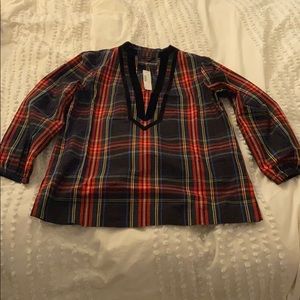 Jcrew velvet trimmed tunic black Stewart tartan S
